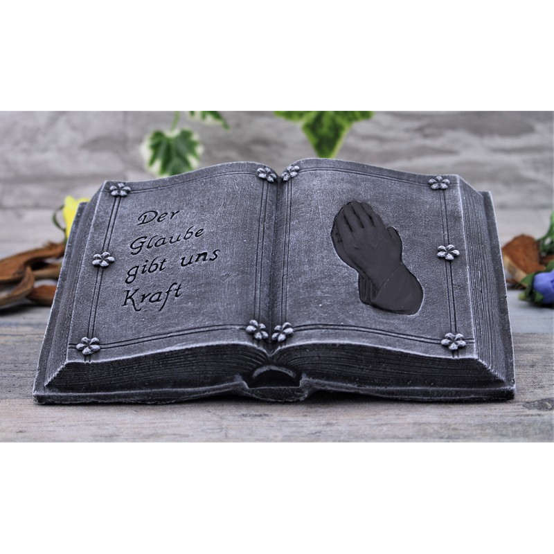 STEINFIGUREN SPICKER Grabstein-Buch 'Ruhe In Frieden' – Aus Steinguss, Frostfest, Ca. 16x24x4,5 Cm, Basaltgrau